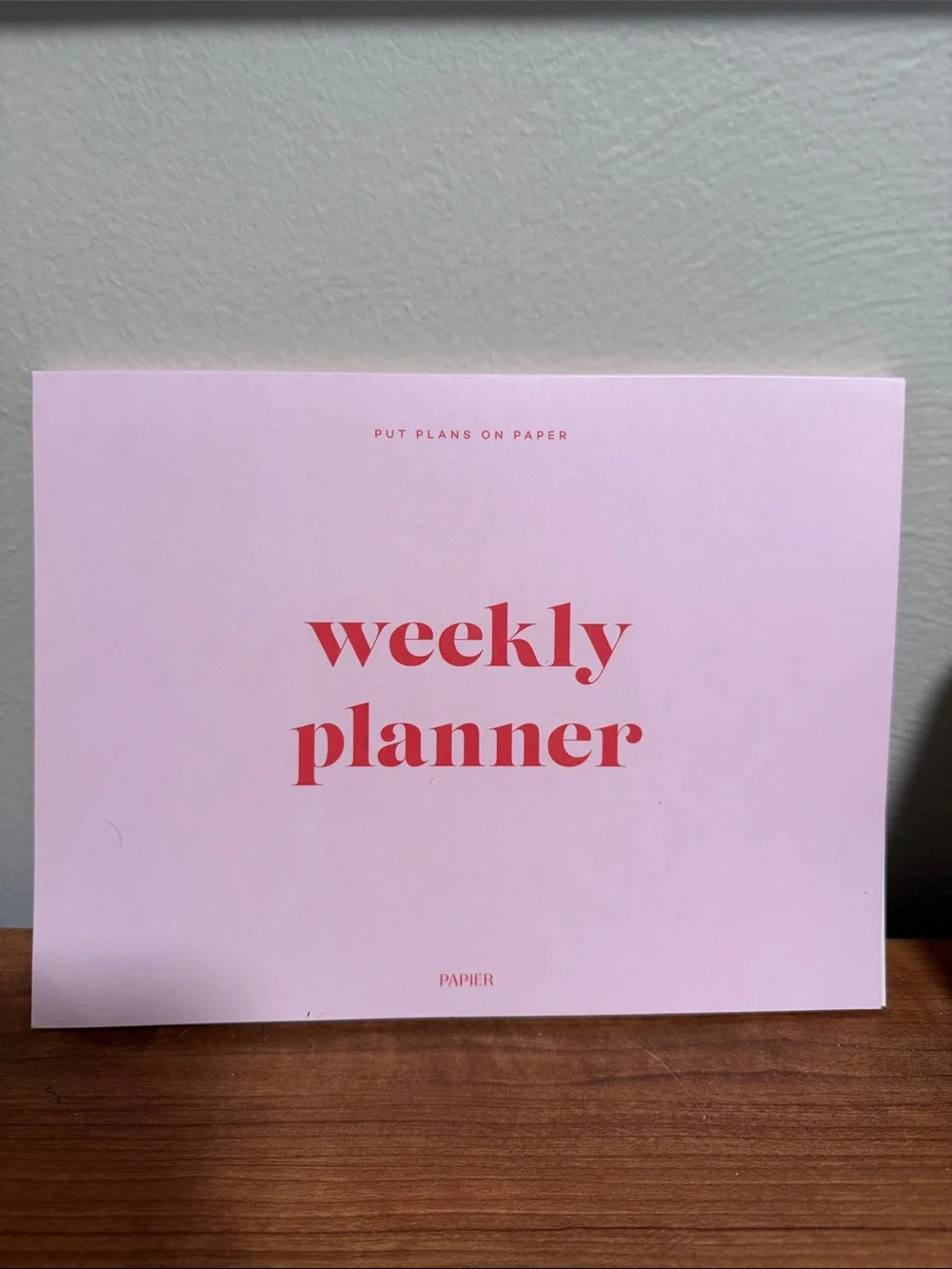 NWT Papier Pink Weekly Planner with Red Text